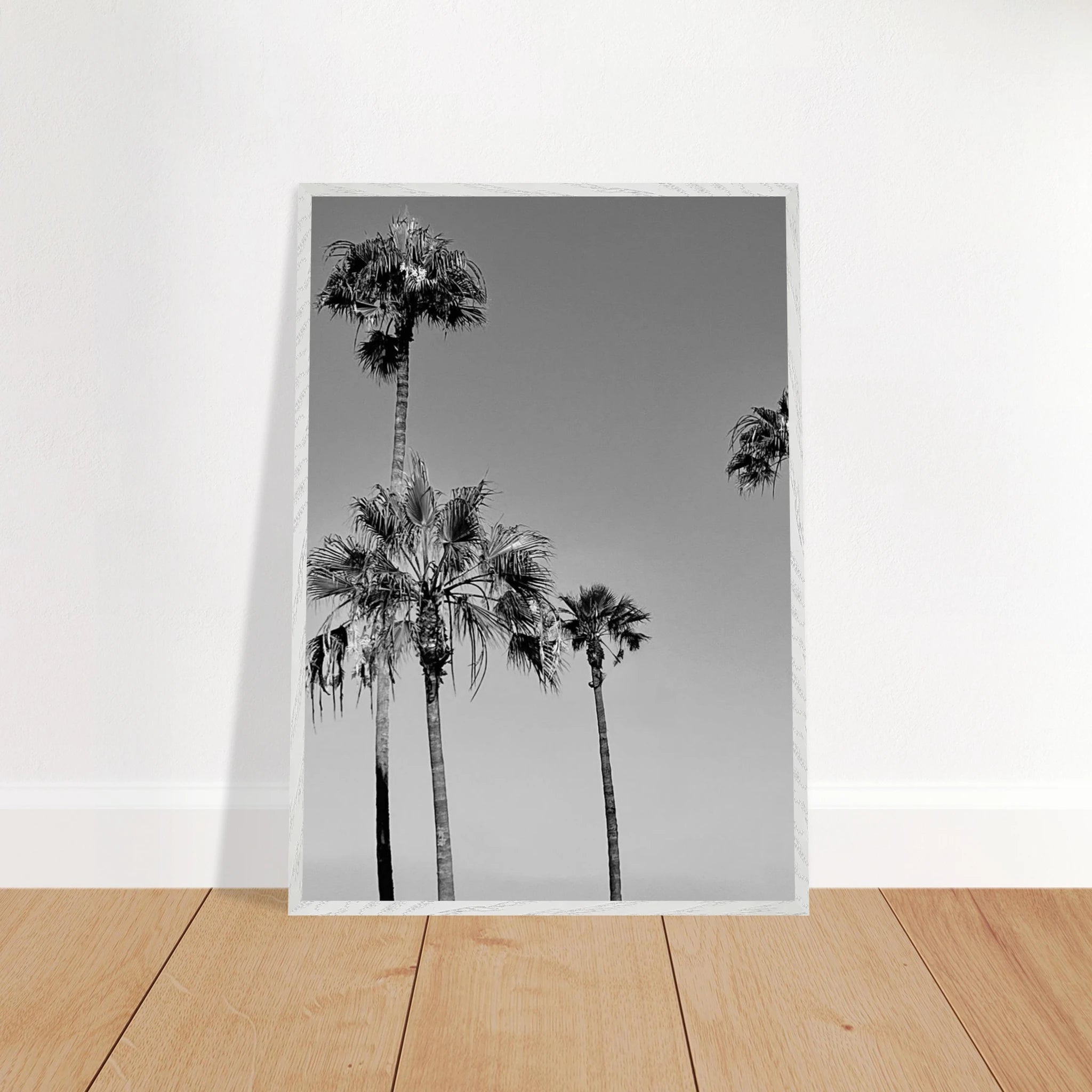 Premium wooden framed black and white California beach icons poster art in semi-glossy finish, Studio Edition.