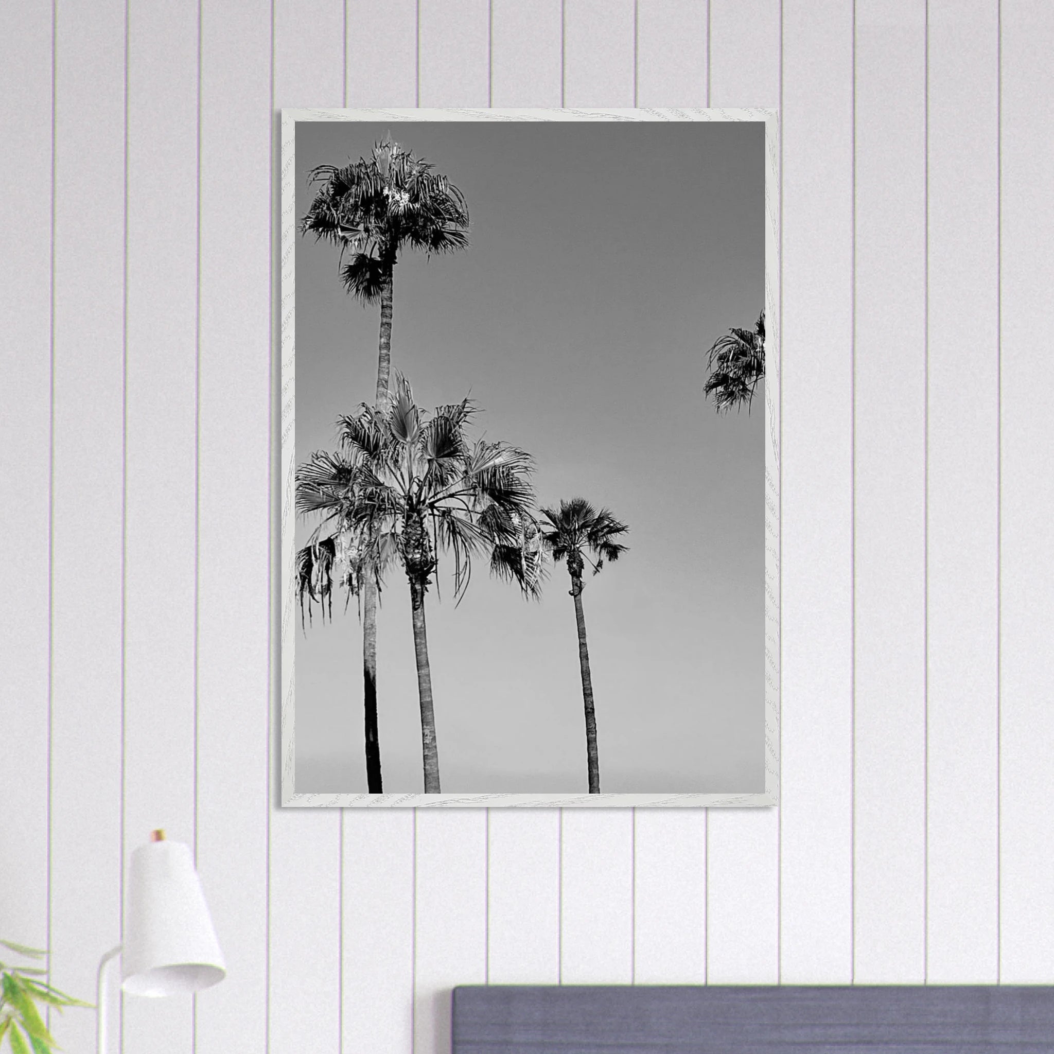 Premium wooden framed poster featuring black and white SoCal beach icons from California, part of the Studio Edition series.