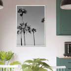 Premium wooden framed black and white California beach icons poster art, semi-glossy finish, Studio Edition.