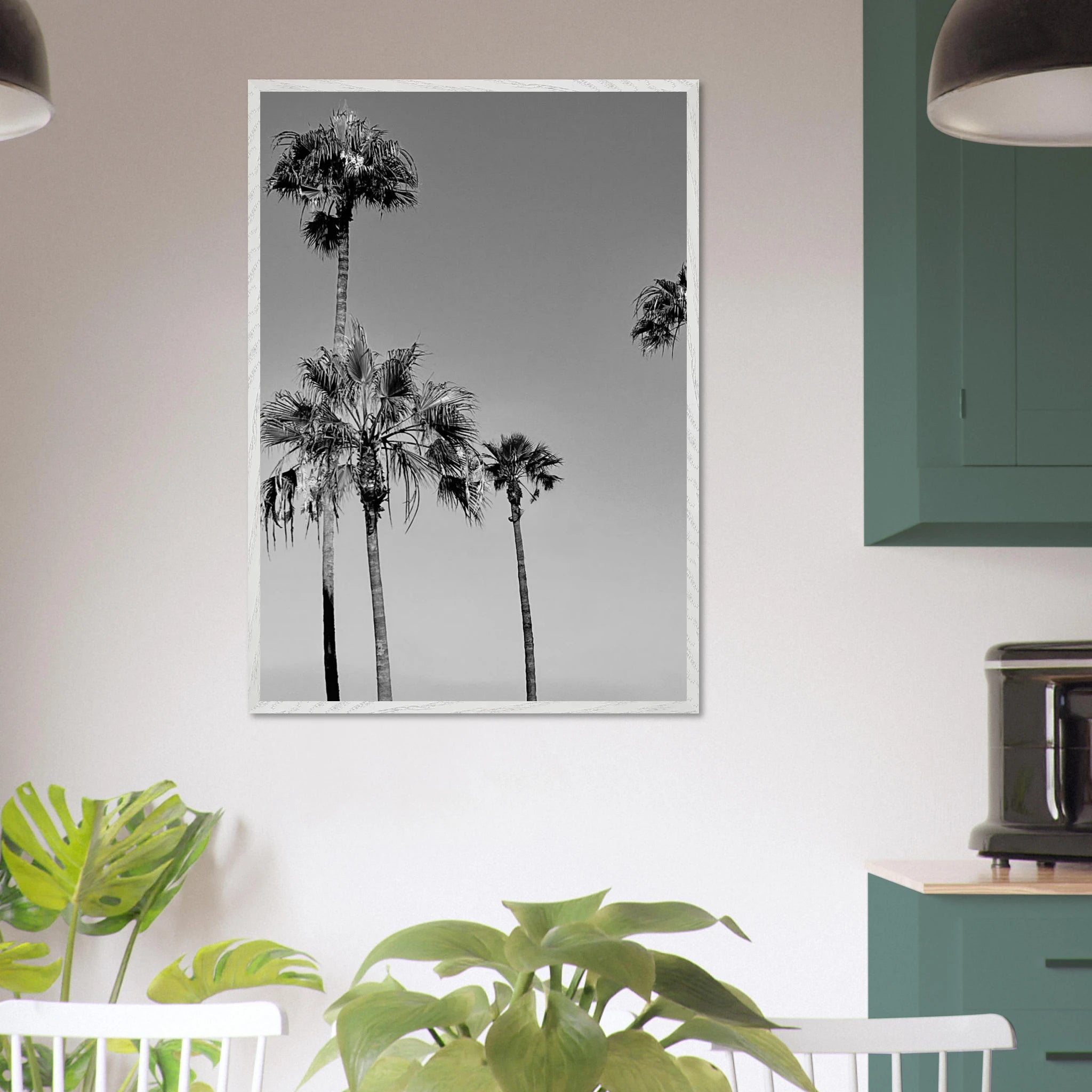 Premium wooden framed black and white California beach icons poster art, semi-glossy finish, Studio Edition.