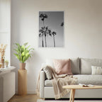 Premium wooden framed poster featuring black and white SoCal beach icons, California art in semi-glossy finish.