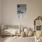 Premium wooden framed poster featuring black and white SoCal beach icons from the California Studio Edition.