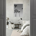 Premium wooden framed poster featuring black and white California beach icons from the Studio Edition series.