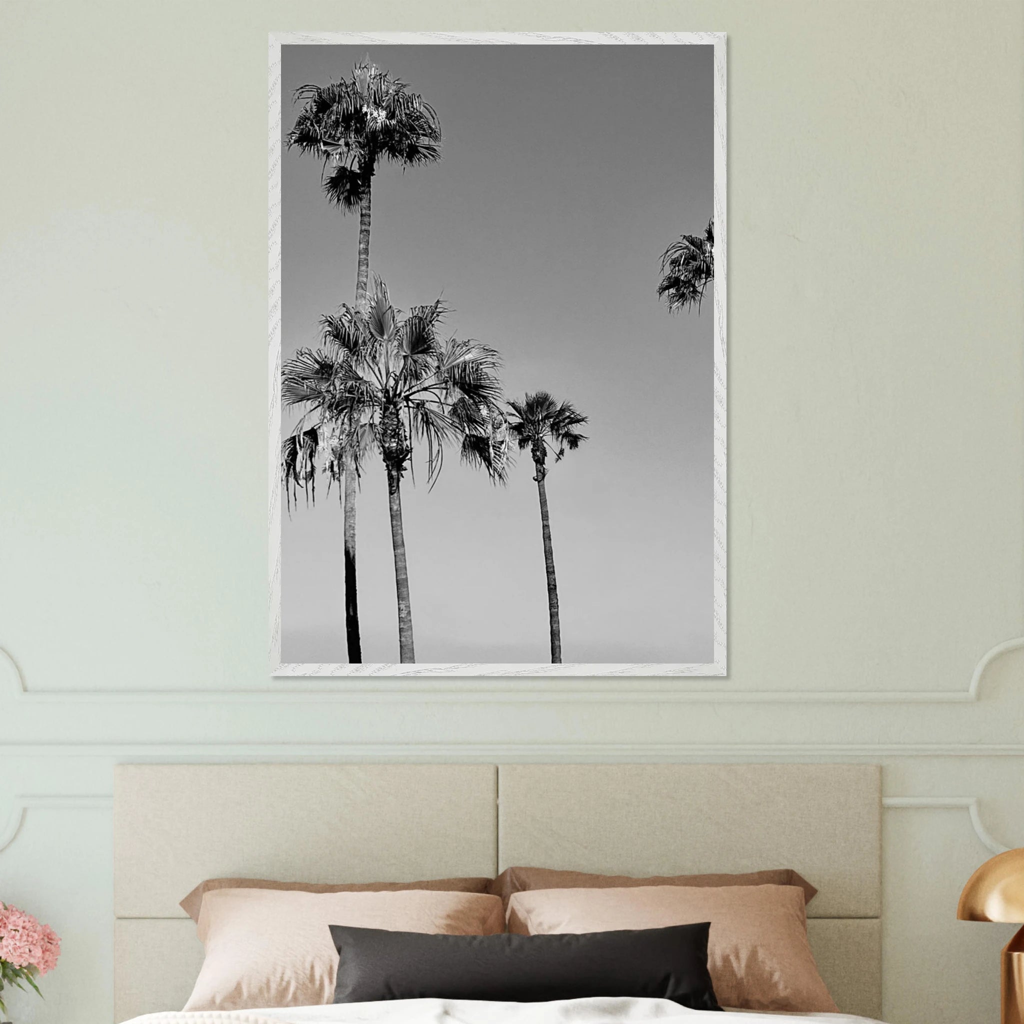 Premium wooden framed poster featuring black and white SoCal beach icons California art from Studio Edition.