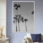 Premium wooden framed poster featuring black and white SoCal beach icons in a semi-glossy finish.