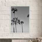 Premium wooden framed poster featuring black and white SoCal beach icons from the California art series.