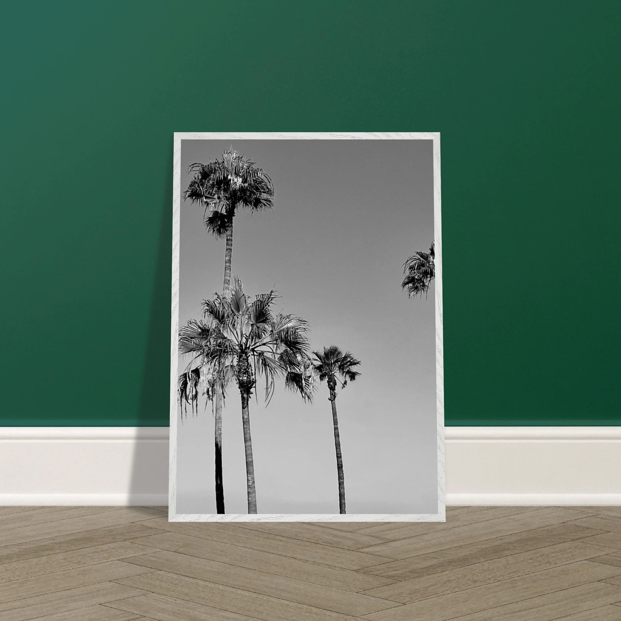 Premium wooden framed poster featuring black and white SoCal beach icons, part of the Studio Edition Holiday series.