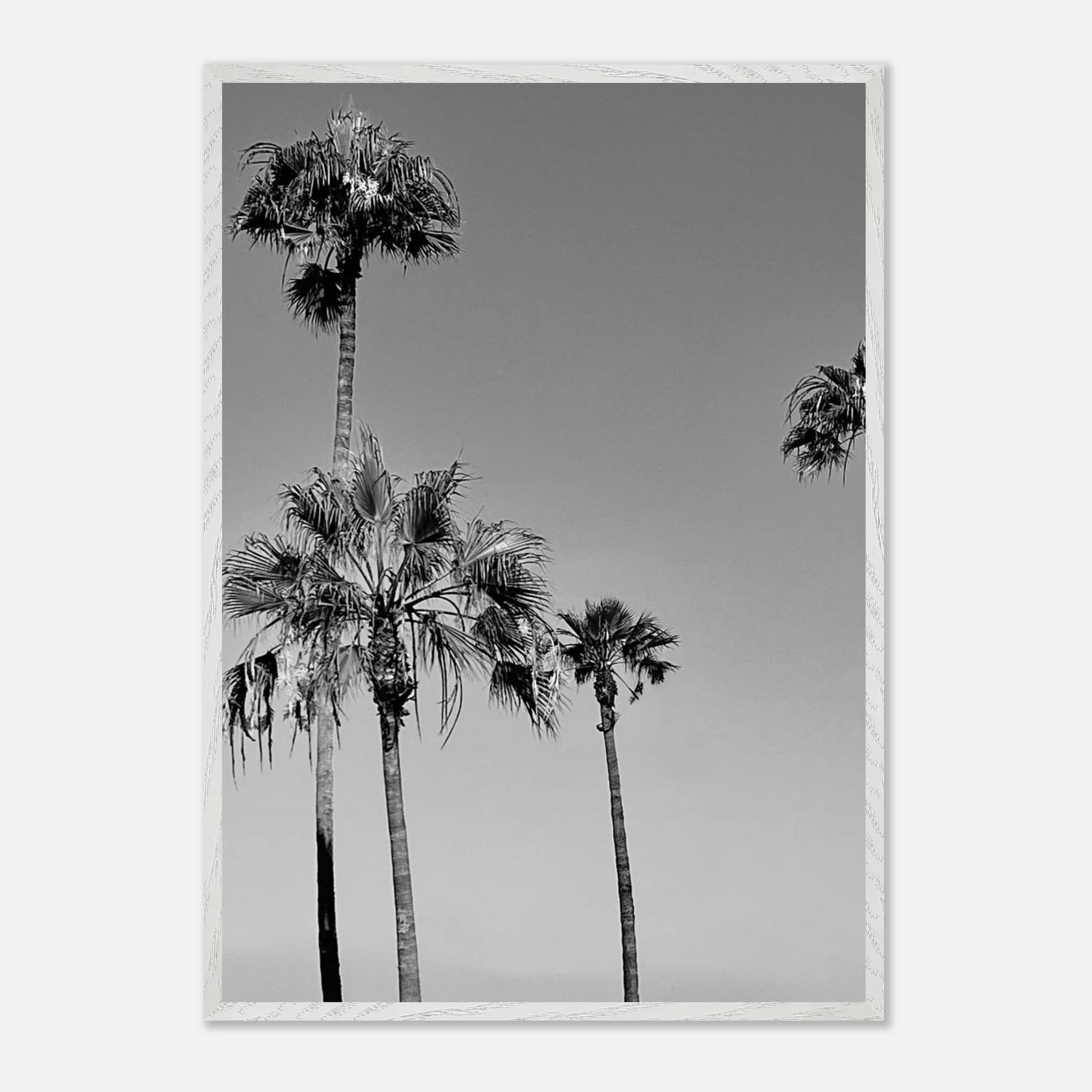 Premium wooden framed poster featuring black and white California beach icons in semi-glossy finish.