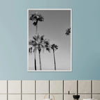 Premium wooden framed poster featuring black and white SoCal beach icons, California art in semi-glossy finish.