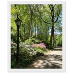Central Park walkway framed art print on premium matte paper with a white wooden frame, part of the Studio Edition Travel Collection.