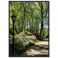 Serene Central Park walkway framed poster on premium matte paper with a wooden frame, showcasing soothing New York cityscape wall art.