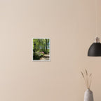 Framed art print of a Central Park walkway on premium matte paper with a white wooden frame, part of the Travel Collection.