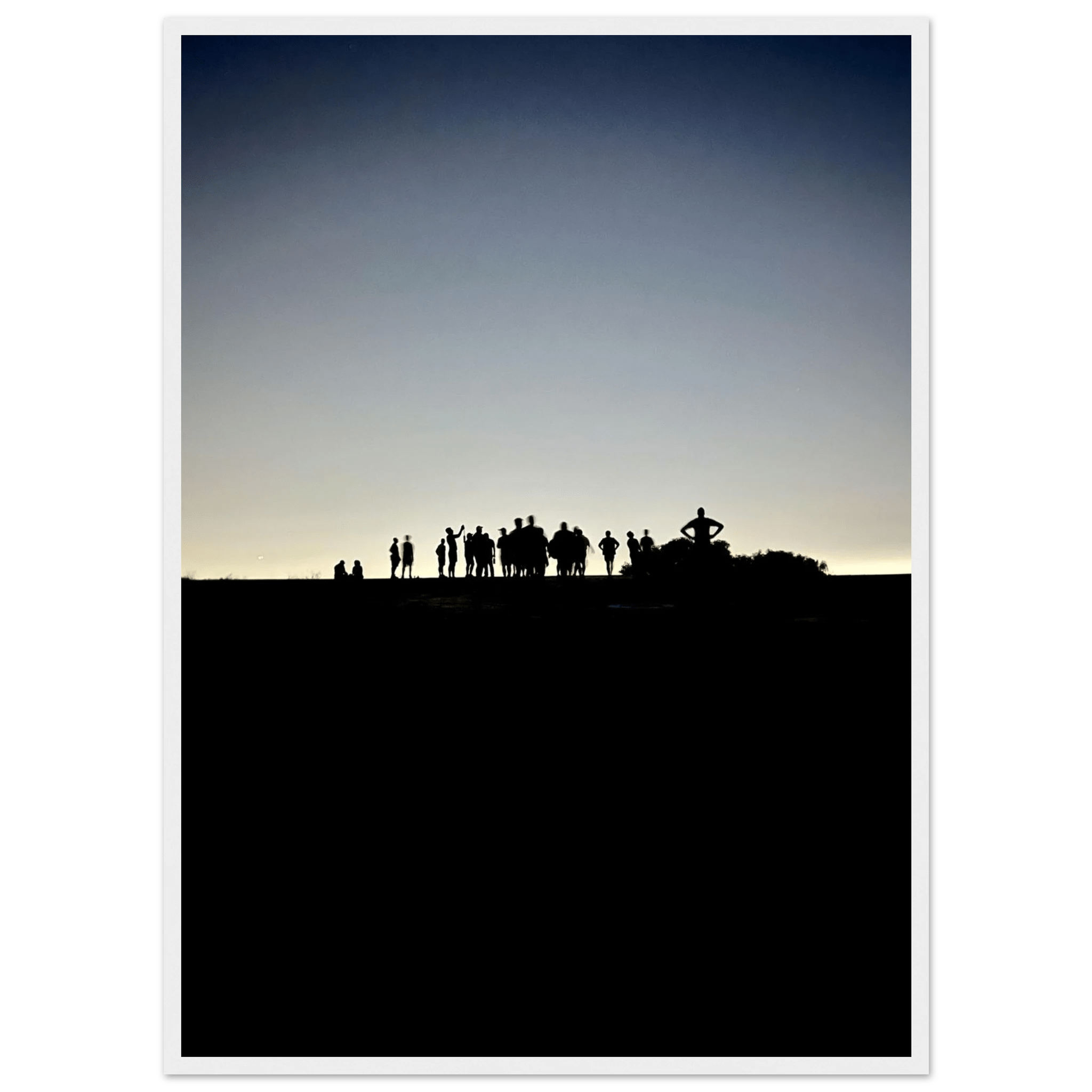 Black and white framed poster of Hollywood Hills with city lights, California scenery, from the Summer Hike series.
