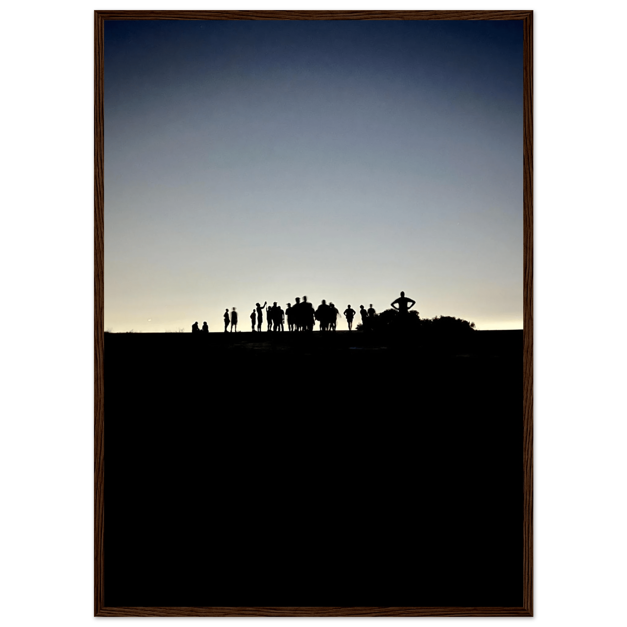 Black and white framed poster of Hollywood Hills with mystical city lights, California scenery, from the Summer Hike series.