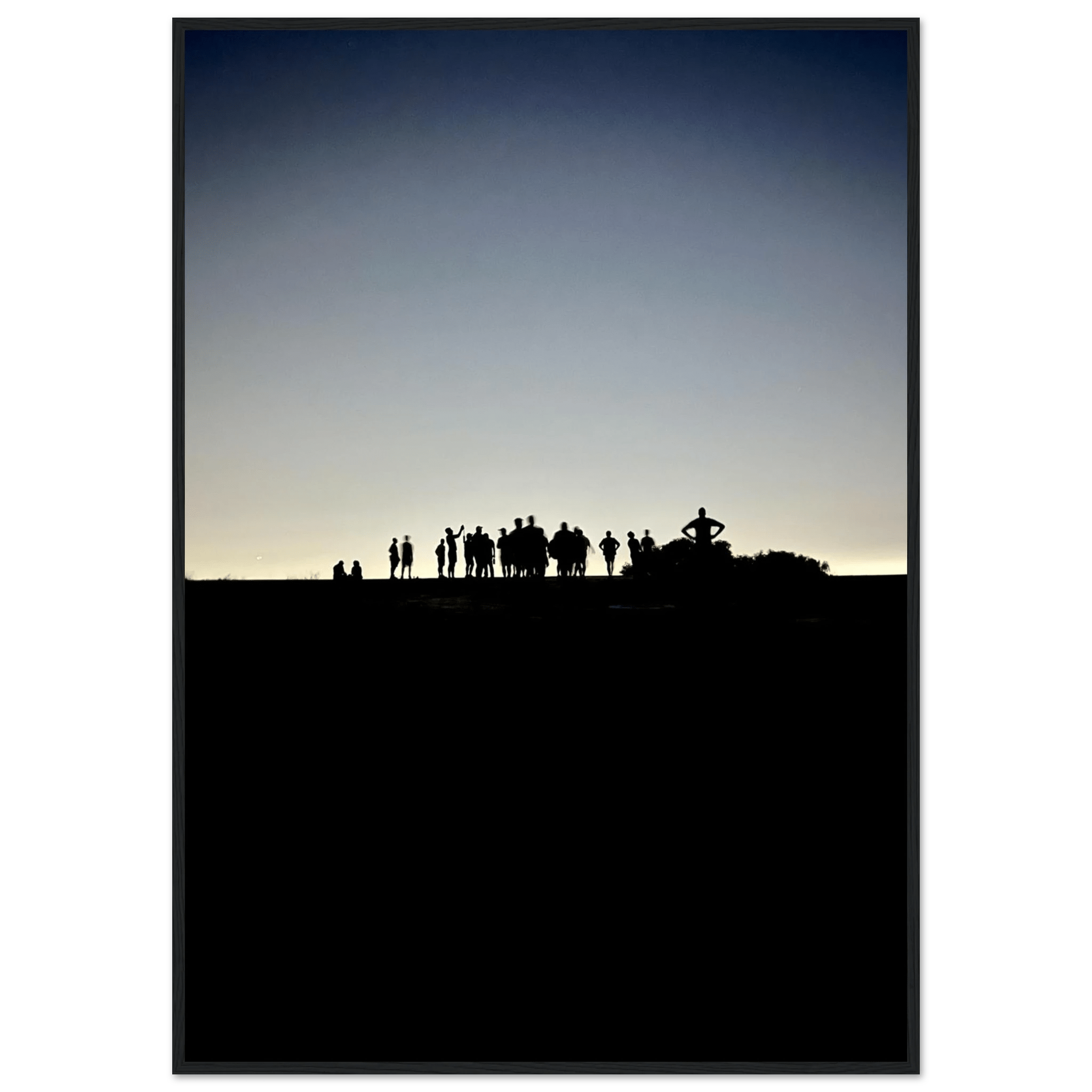 Black and white framed poster of Hollywood Hills with mystical city lights, California skyline, from the Summer Hike Studio Edition series.