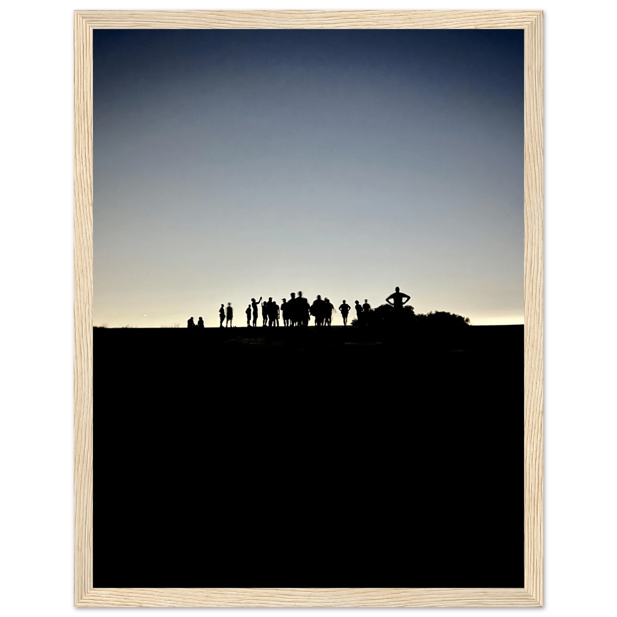 Black and white framed poster of Hollywood Hills with city lights, part of the Summer Hike California poster art series.