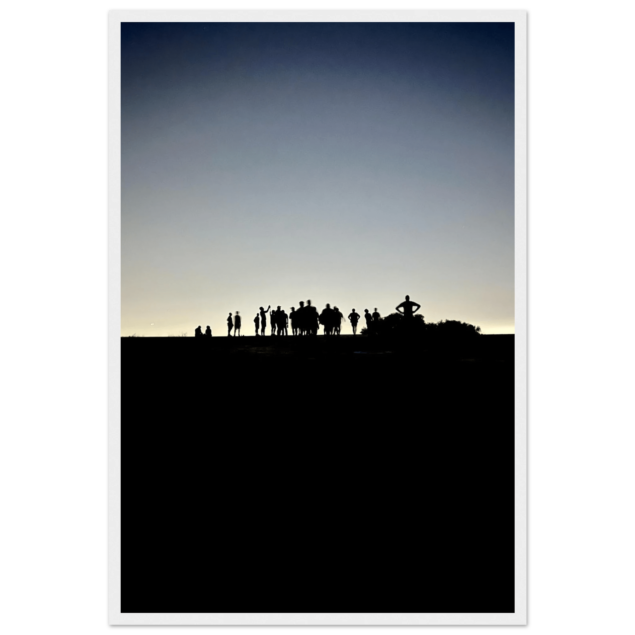 Black and white framed print of Hollywood Hills with city lights, part of the Summer Hike California poster art series.