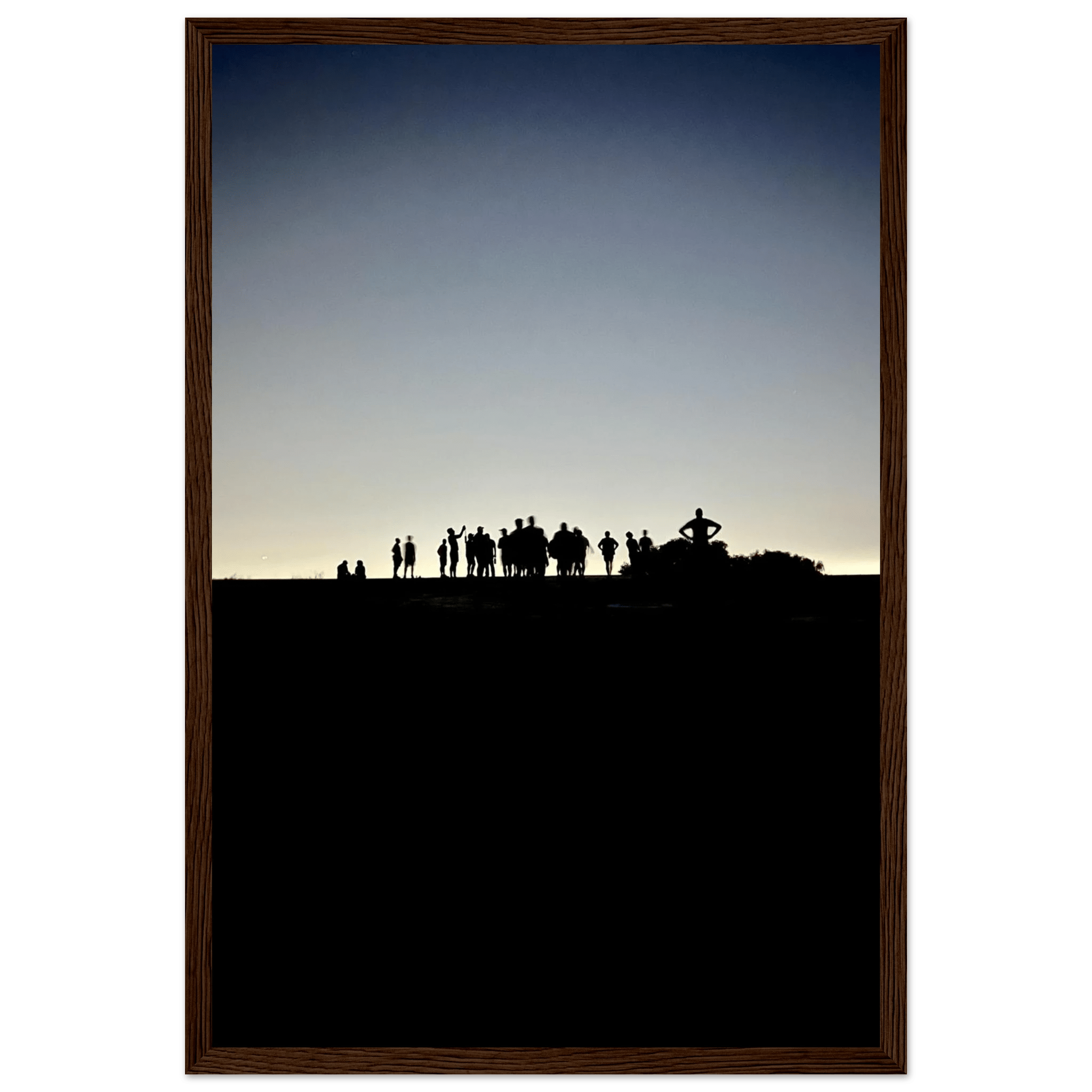 Black and white framed poster of Hollywood Hills and California city lights, featuring a mystical cityscape from the Summer Hike series.