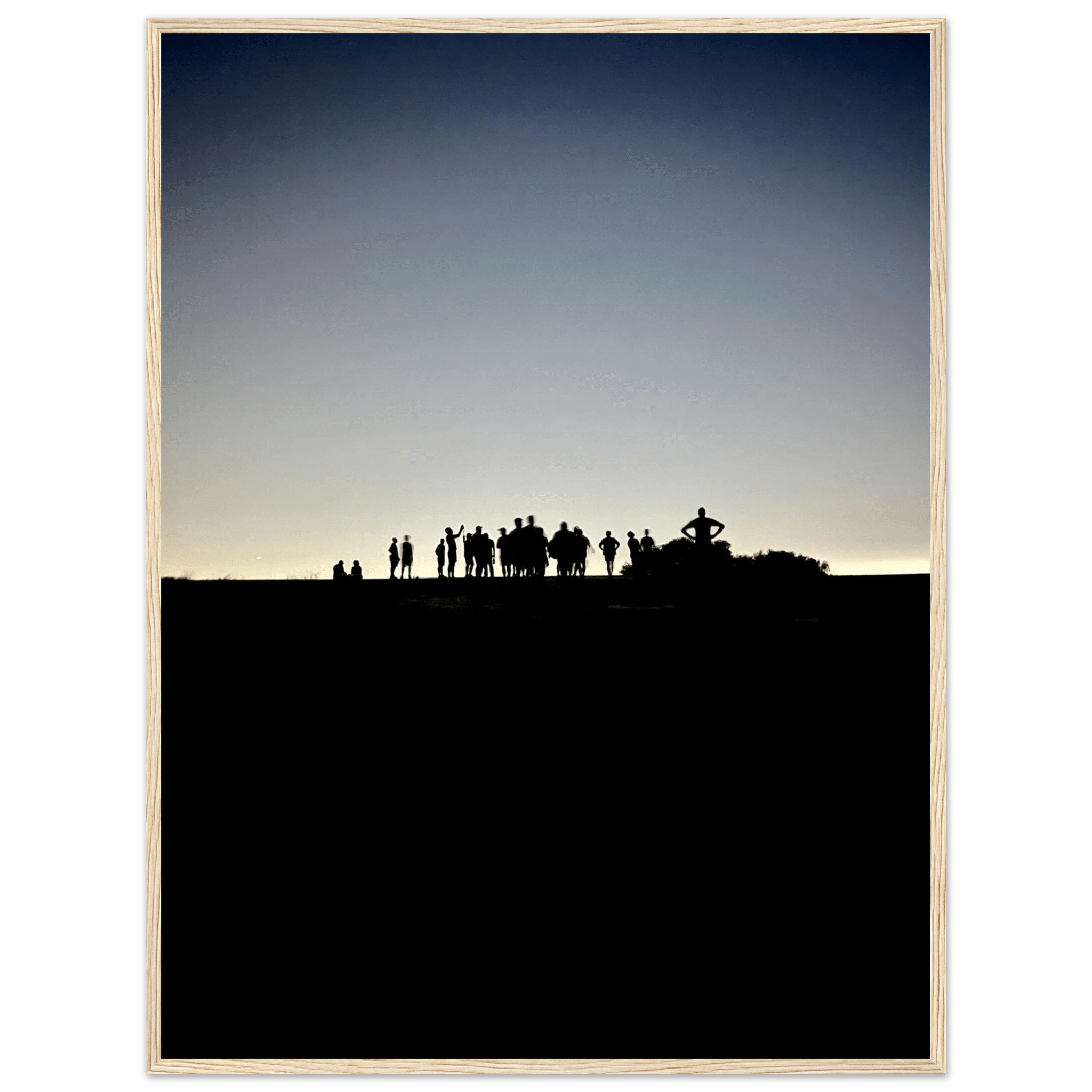 Black and white framed poster of Hollywood Hills and city lights, California scenery from the Summer Hike series.
