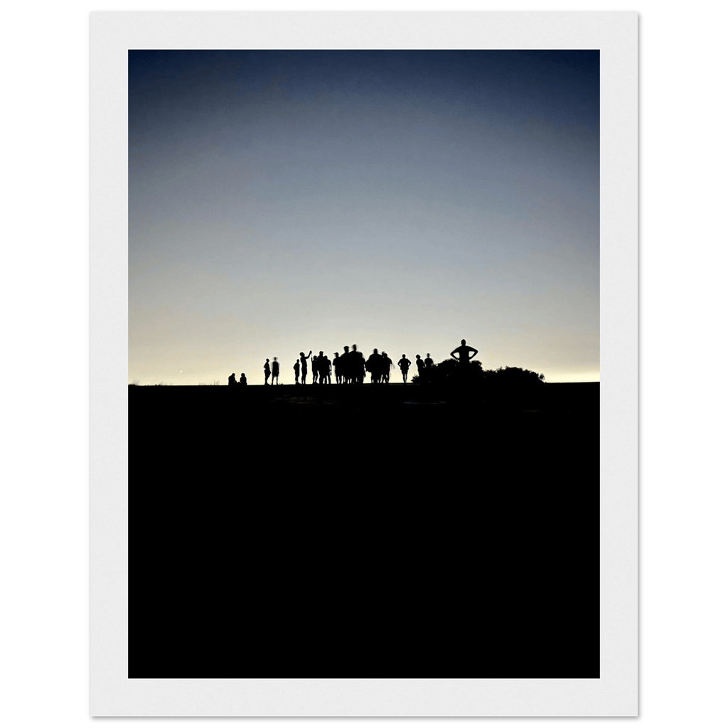 Black and white framed poster of Hollywood Hills with mystical city lights, California landscape art in Studio Edition style.