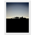 Black and white framed poster of Hollywood Hills with mystical city lights, California landscape art in Studio Edition style.