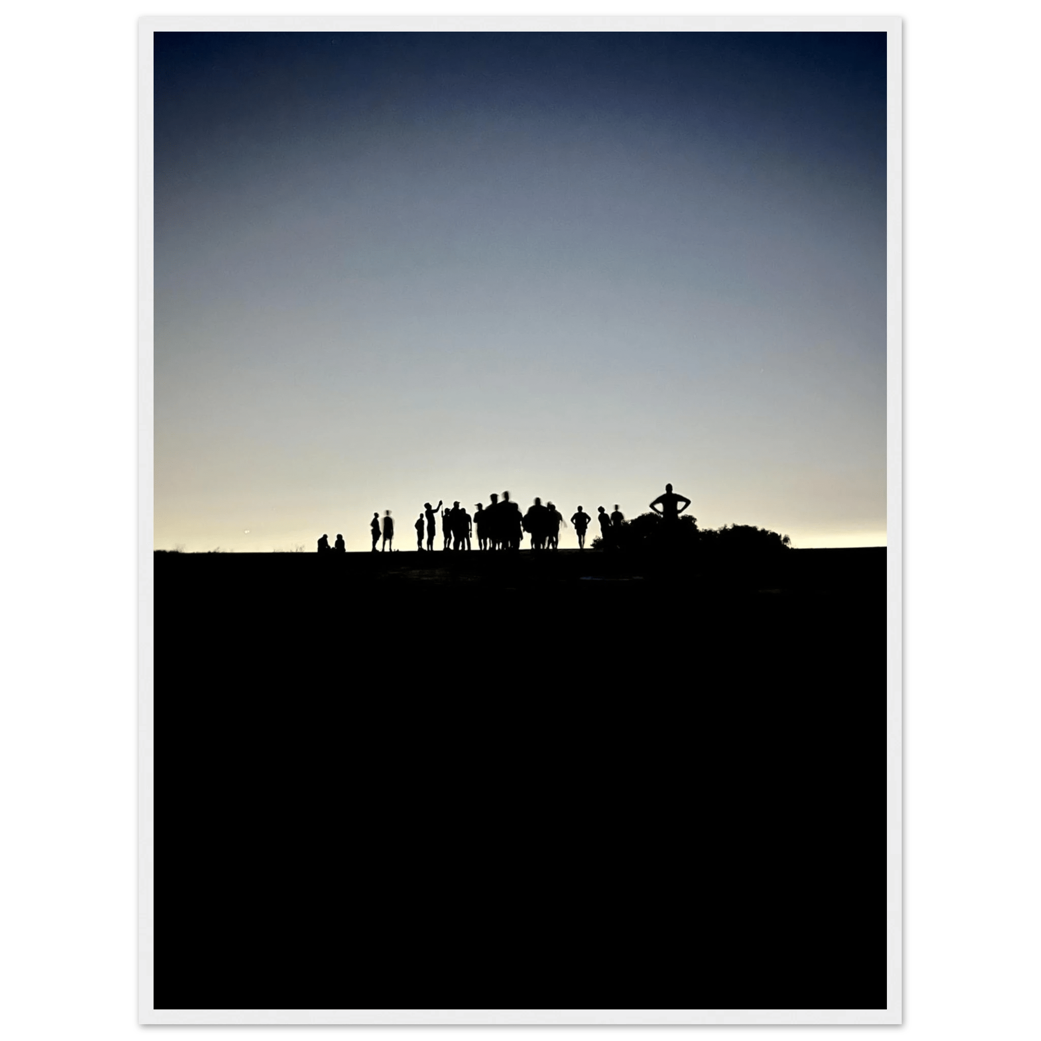 Black and white framed poster of Hollywood Hills with city lights, part of the Summer Hike California poster art series.
