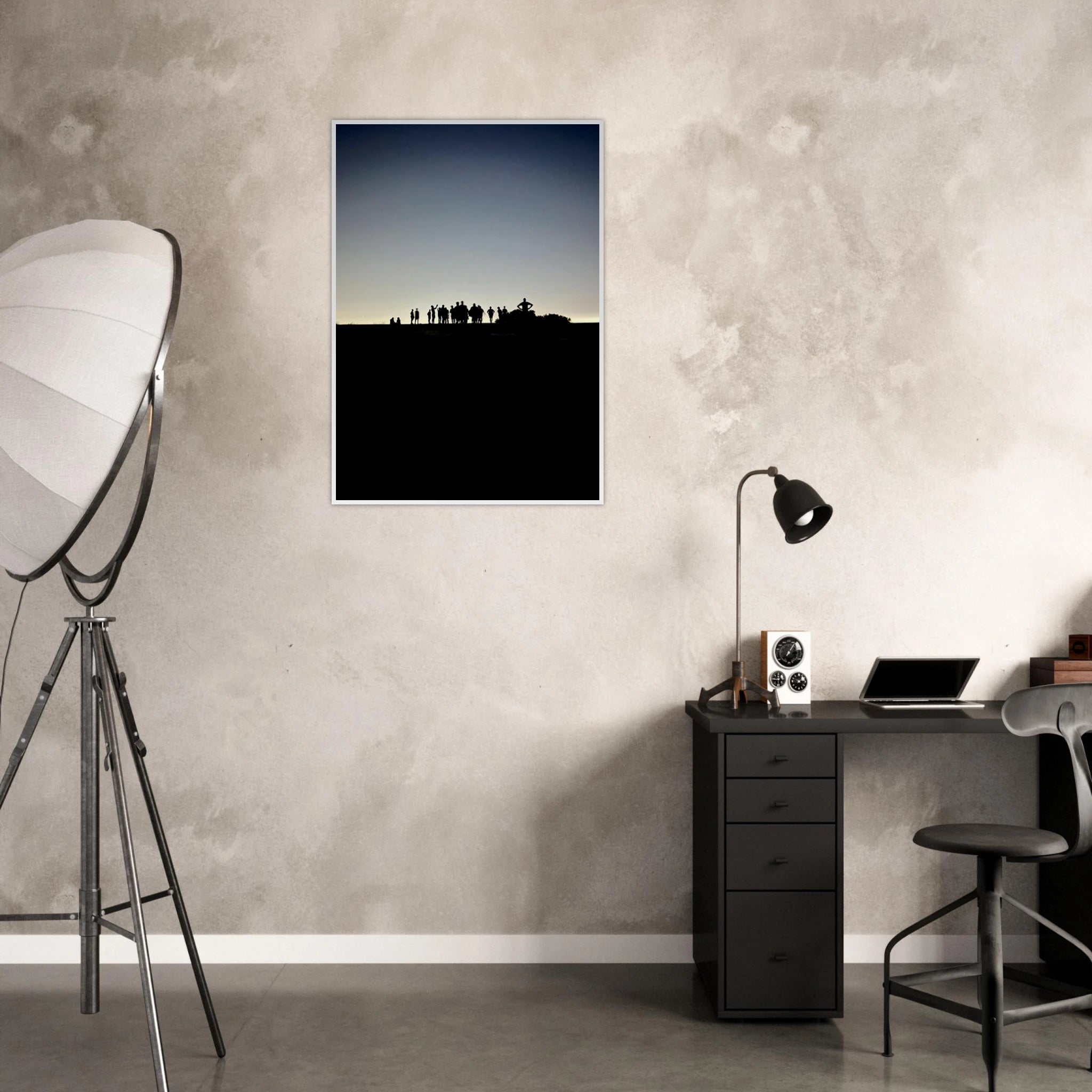 Black and white framed poster of Hollywood Hills, California with mystical city lights, part of the Summer Hike Studio Edition series.