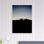 Black and white framed print of Hollywood Hills with city lights, part of the Summer Hike California poster art series.