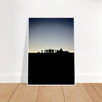 Black and white framed poster of Hollywood Hills at sunset, showcasing mystical city lights in California, from the Summer Hike series.