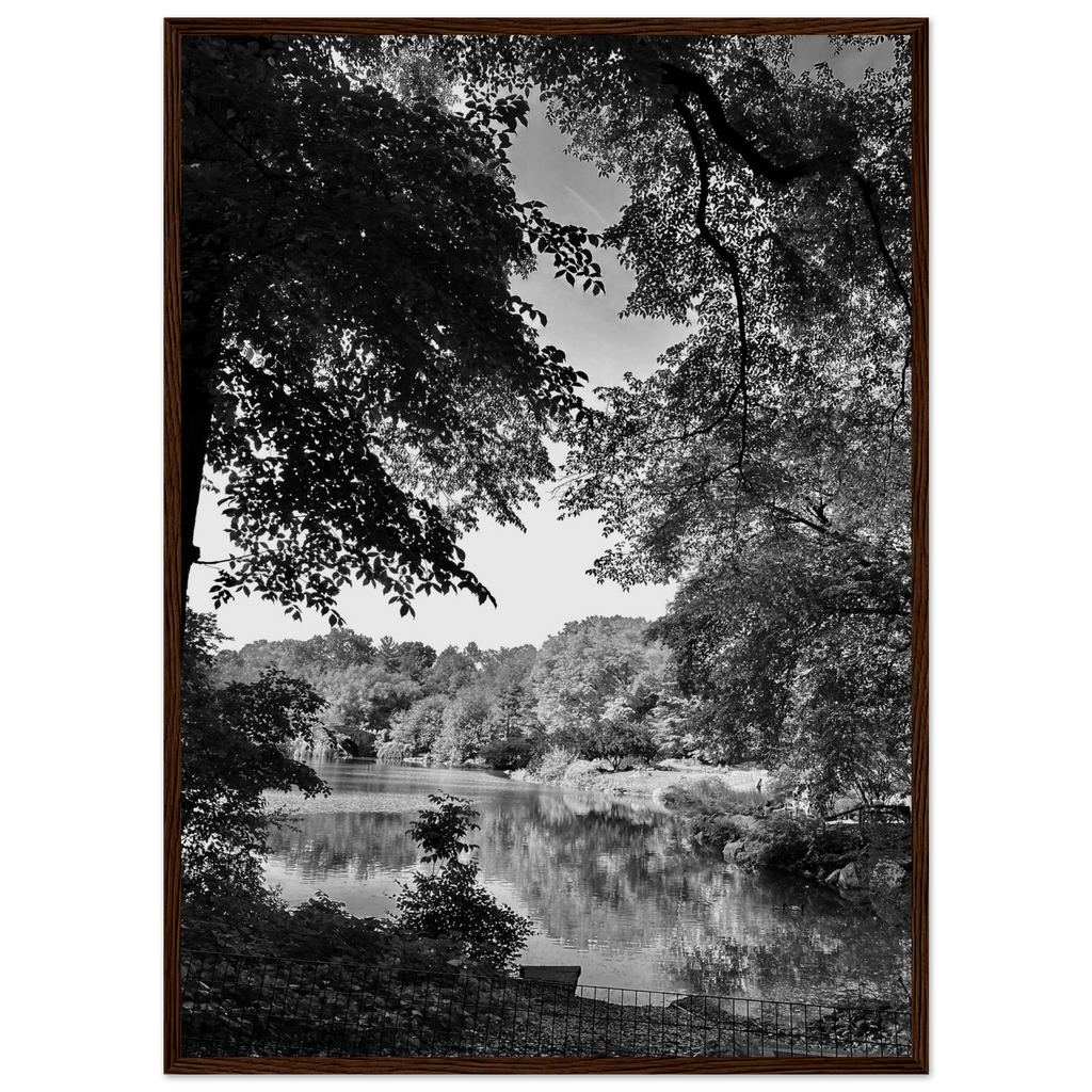 Black and white framed print of an Upstate NY summer lake scene from the My Store travel collection, Studio Edition.