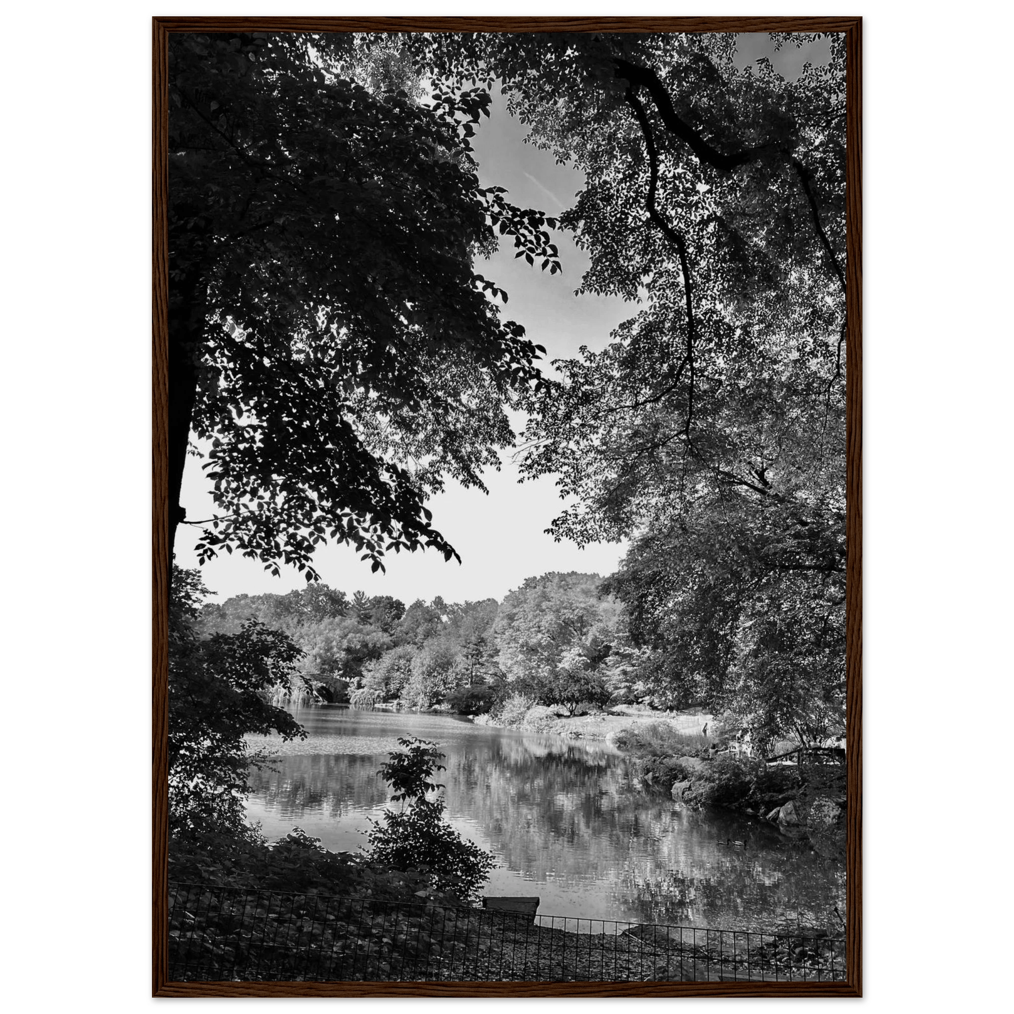 Black and white framed print of an Upstate NY summer lake scene from the My Store travel collection, Studio Edition.