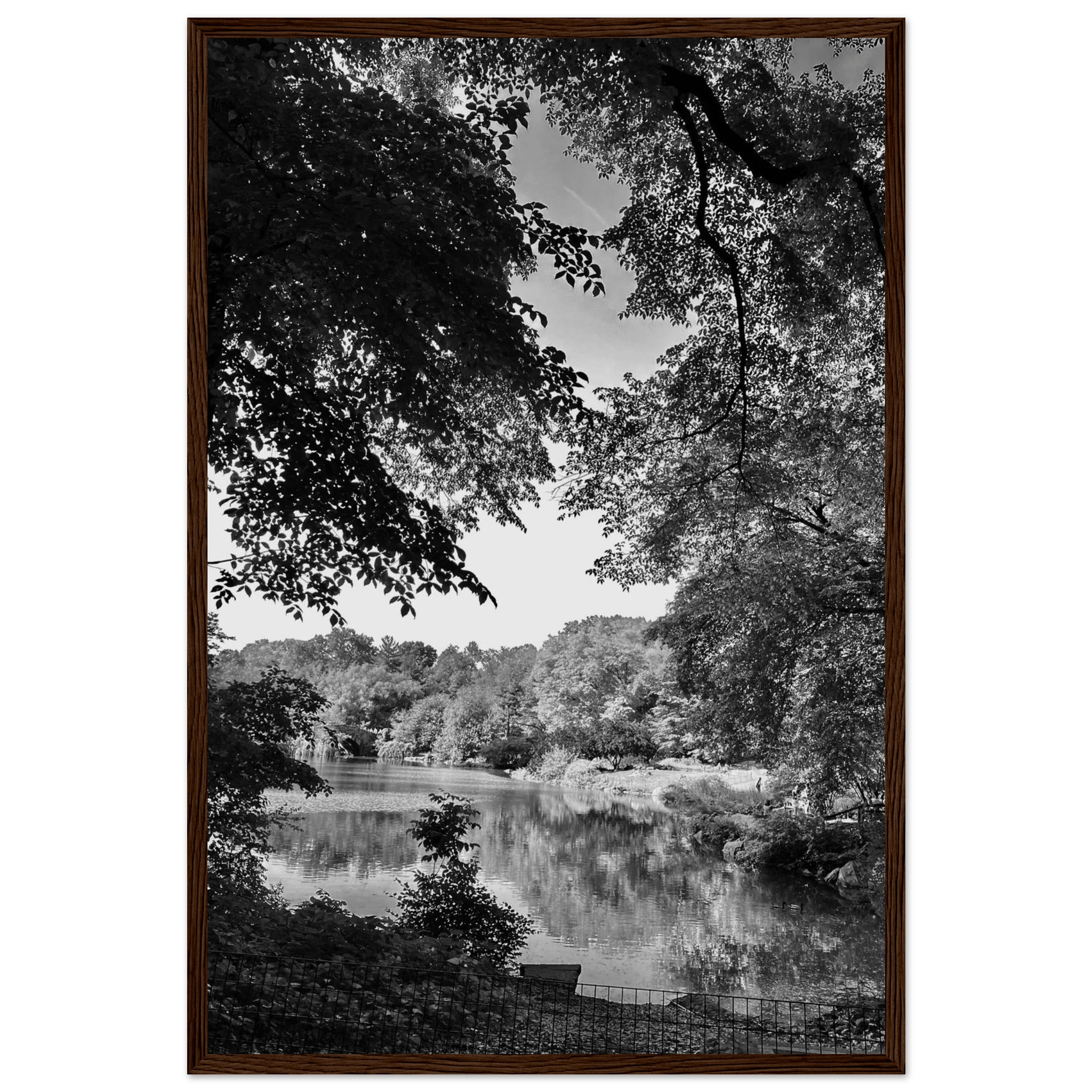 Black and white framed print of an Upstate NY summer lake scene, part of the Travel Collection Studio Edition.