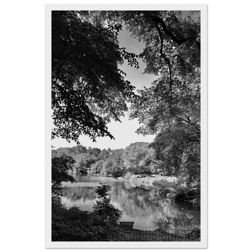 Black and white framed poster of a summer lake scene in Upstate NY from the My Store travel collection, studio edition.