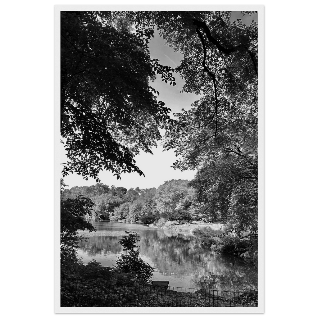 Black and white framed poster of a summer lake in Upstate NY from the My Store travel collection, Studio Edition Holiday 25.