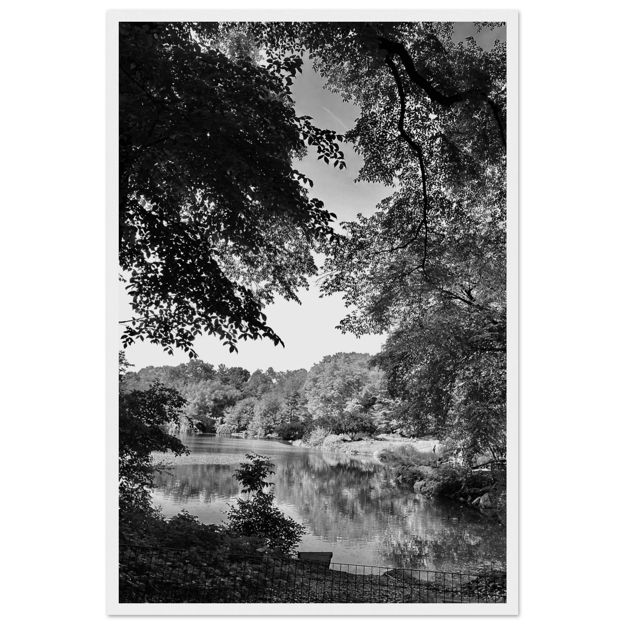 Black and white framed poster of a summer lake in Upstate NY from the My Store travel collection, Studio Edition Holiday 25.