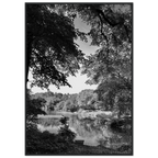 Black and white framed poster of Upstate NY summer lake scene from the My Store travel collection, studio edition, ideal for home decor.