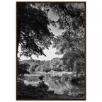 Black and white framed print of Upstate NY summer lake scene from My Store's travel collection, studio edition, holiday series.