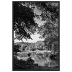 Black and white framed print of Upstate NY summer lake scene from the Travel Collection, Studio Edition, perfect for home decor.