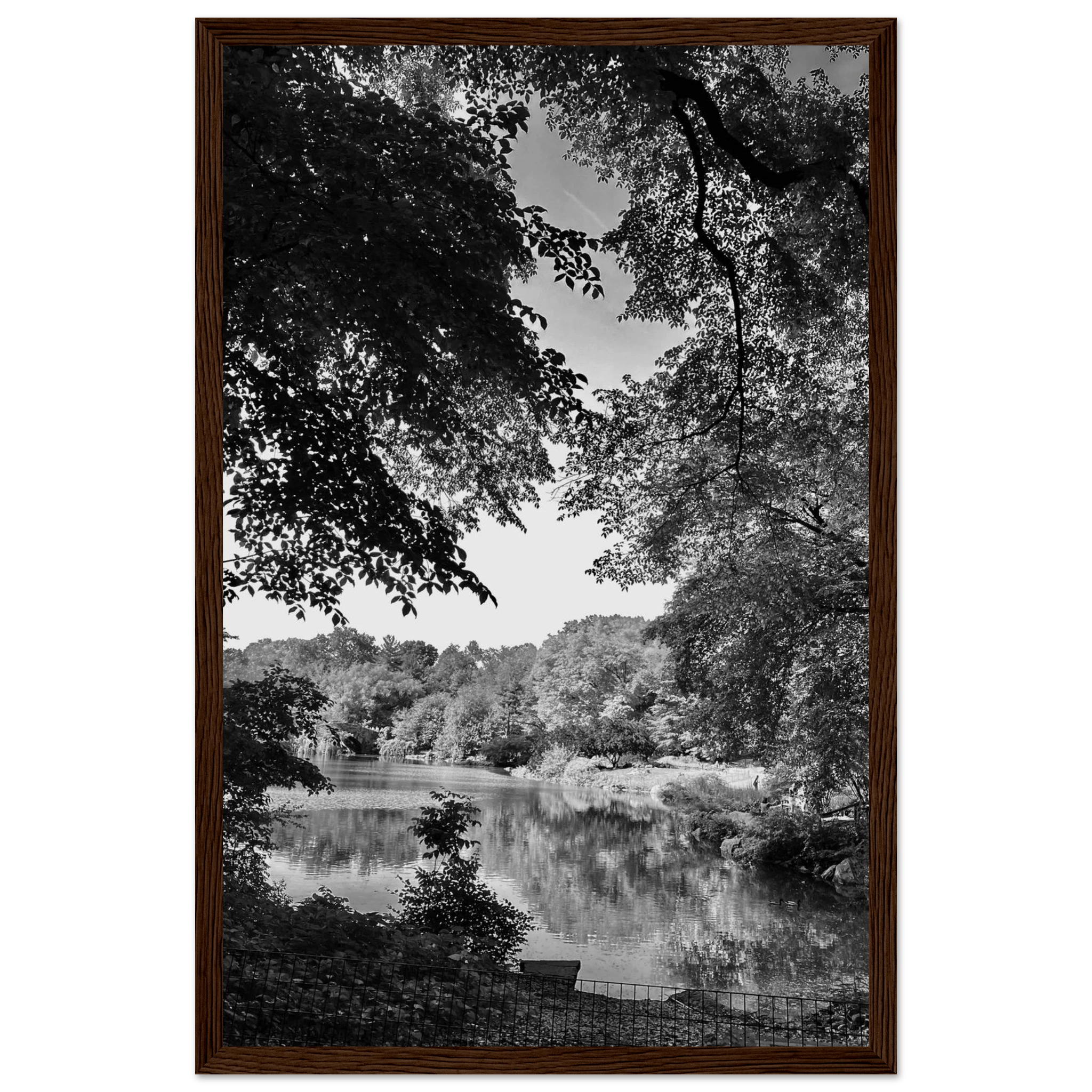 Black and white framed print of Upstate NY summer lake scene from the My Store Travel Collection Studio Edition.