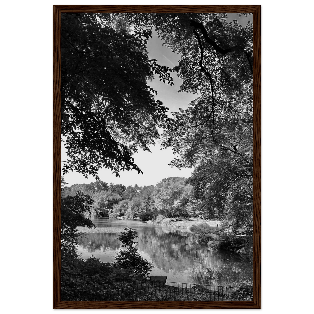 Black and white framed print of a summer lake scene from Upstate NY, part of the Studio Edition Travel Collection.