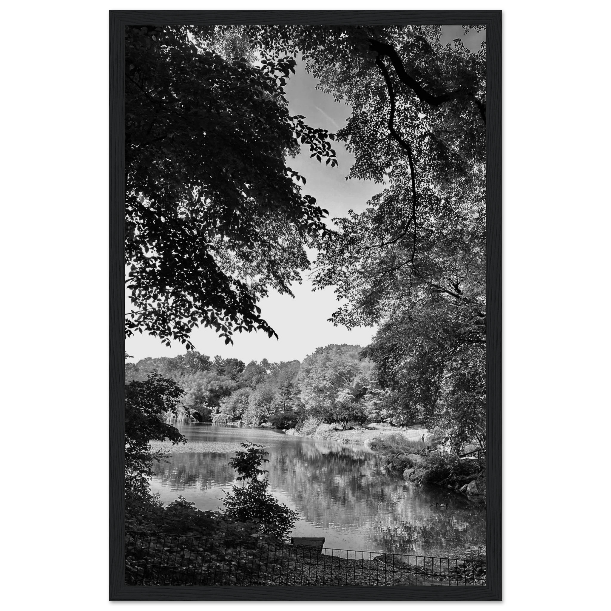Black and white framed print of a summer lake in Upstate NY from the Studio Edition Travel Collection by My Store.