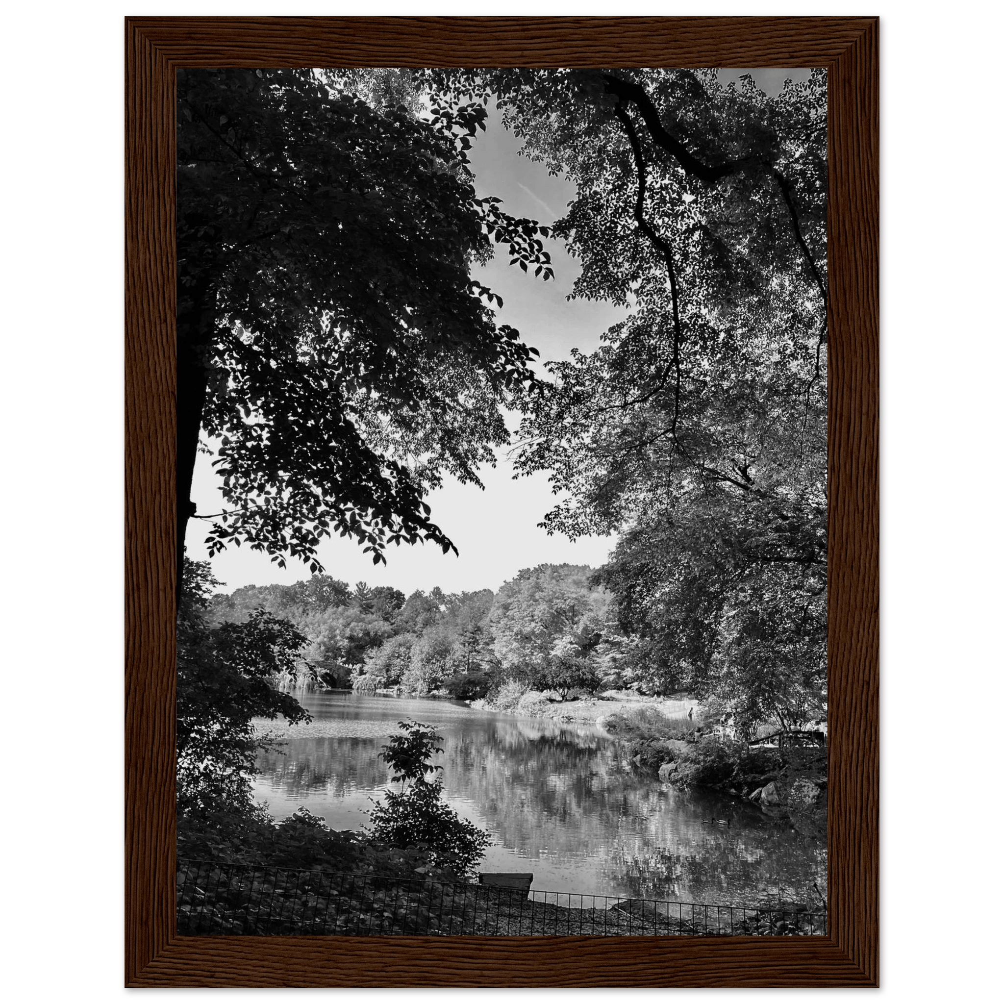 Black and white framed poster of Upstate NY summer lake scene from the My Store travel collection, Studio Edition, perfect for home decor.