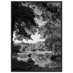 Black and white framed print of a summer lake in Upstate NY from the My Store travel collection, Studio Edition, holiday-themed artwork.