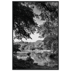 Black and white framed print of Upstate NY summer lake scene from the My Store travel collection, studio edition holiday series.