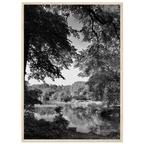 Black and white framed poster of a summer lake in Upstate NY from the My Store travel collection, Studio Edition, Holiday 25 series.