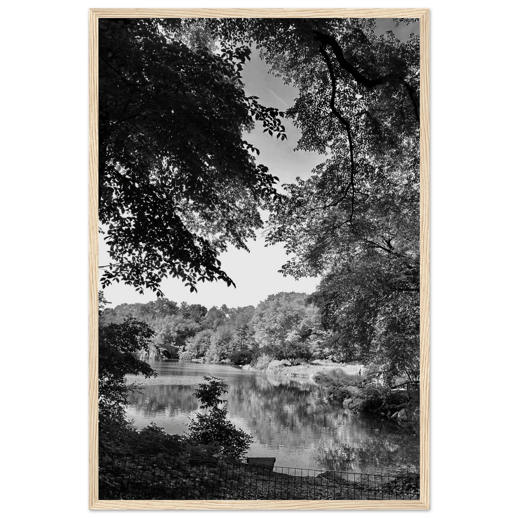 Black and white framed print of a summer lake in Upstate NY, part of the My Store Travel Collection Studio Edition.