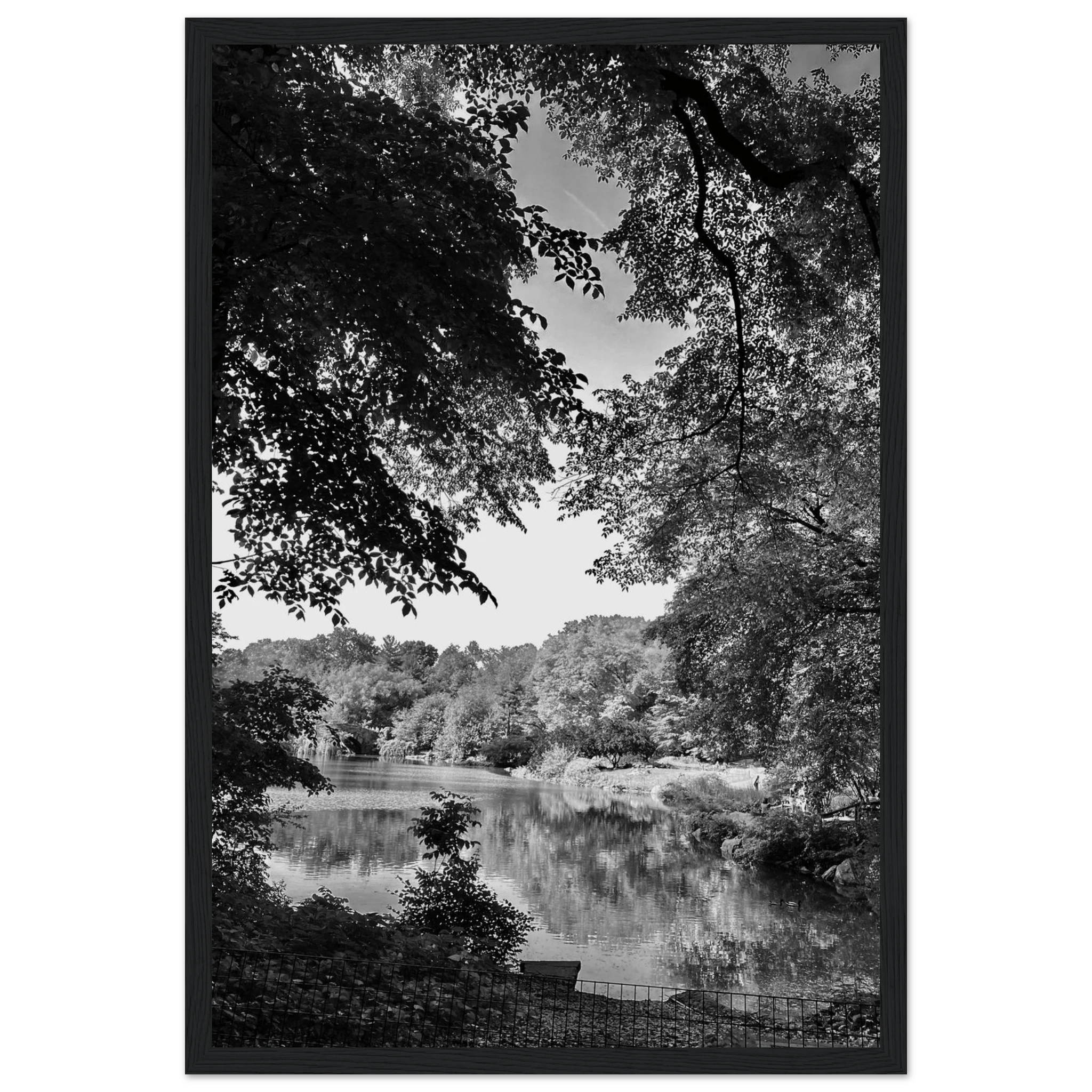 Black and white framed poster of a summer lake scene in Upstate NY, part of the My Store travel collection studio edition.