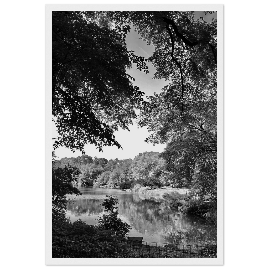 Black and white framed poster of an Upstate NY summer lake scene from the My Store travel collection, studio edition.