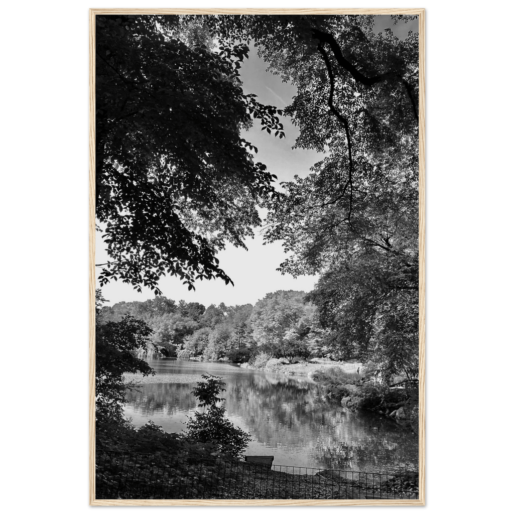 Black and white framed poster of Upstate NY summer lake scene from the My Store travel collection, Studio Edition, ideal for home decor.