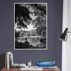 Black and white framed poster of a summer lake in Upstate NY, part of the My Store travel collection, Studio Edition.